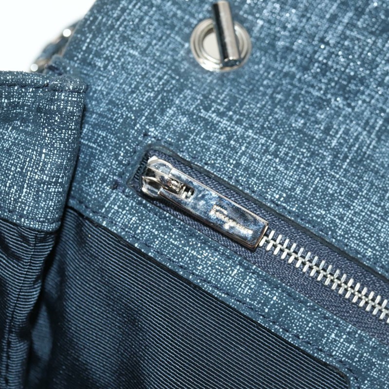 【日本直送】Salvatore Ferragamo Vala 鏈條單肩包 牛仔藍 銀色 正品 am10158V-24