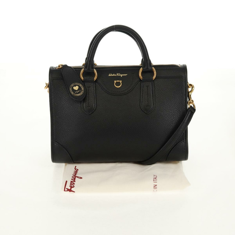 【日本直送】Salvatore Ferragamo Brianna 手提包 皮革 兩用 黑色 金色 正品 am10112V-11