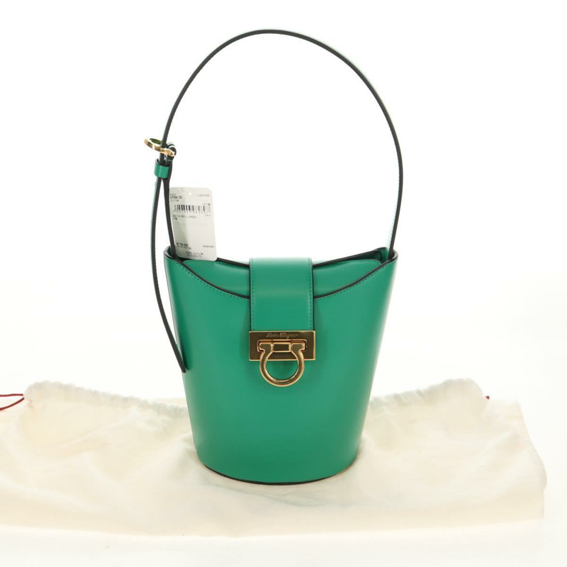 【日本直送】Salvatore Ferragamo Trifoglio Gancini 手提包 皮革 綠金 正品 am10108V-11