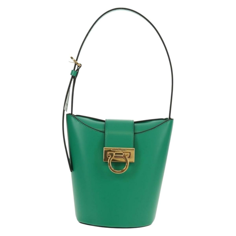 【日本直送】Salvatore Ferragamo Trifoglio Gancini 手提包 皮革 綠金 正品 am10108V-12