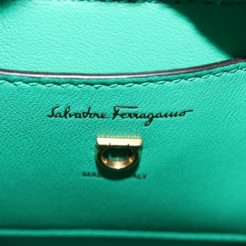 【日本直送】Salvatore Ferragamo Trifoglio Gancini 手提包 皮革 綠金 正品 am10108V-19