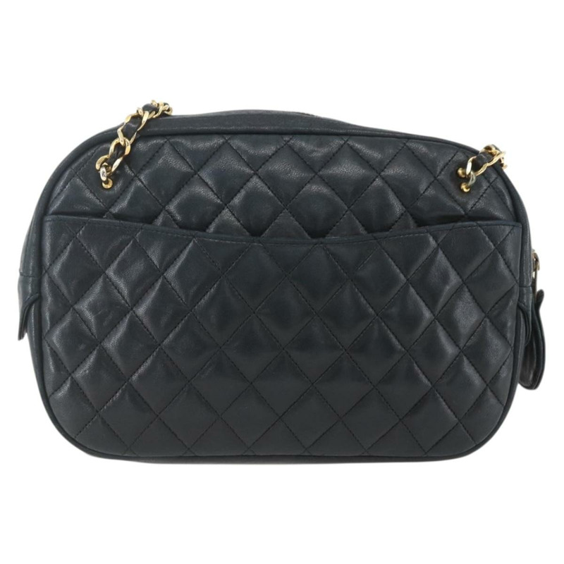 【日本直送】香奈兒鏈絎縫單肩包 羊皮 黑色 金色 CC 標誌 正品 ar13902-1