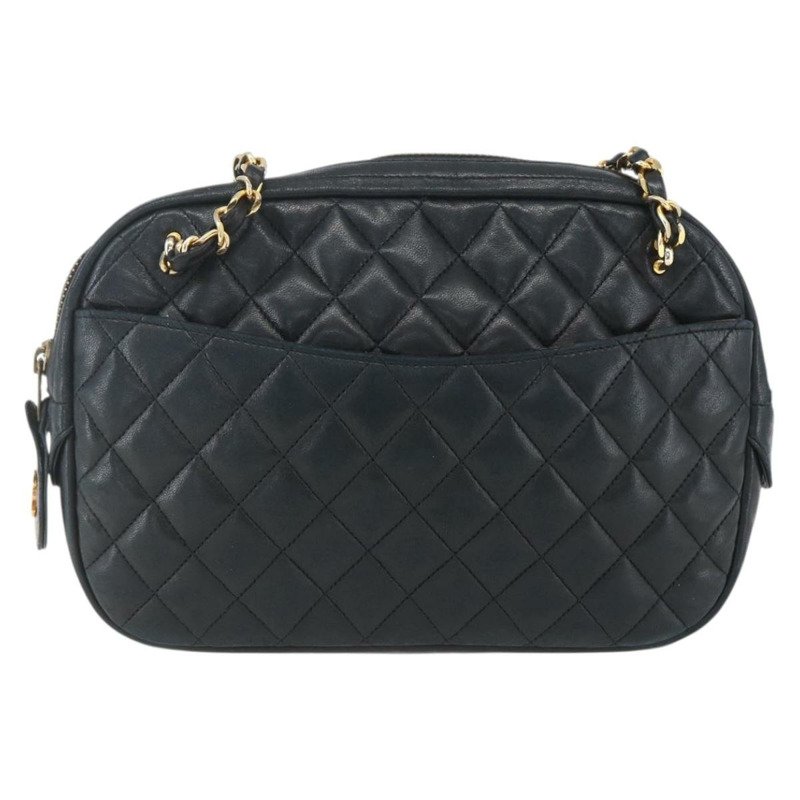 【日本直送】香奈兒鏈絎縫單肩包 羊皮 黑色 金色 CC 標誌 正品 ar13902-12