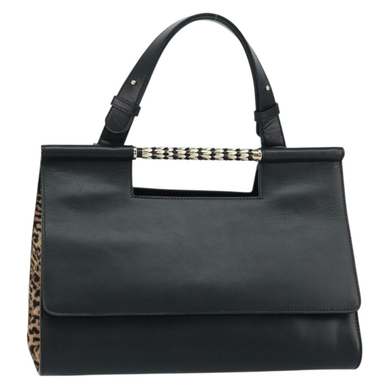 【日本直送】寶格麗黑色金色皮革手提包，正品編號158441-0