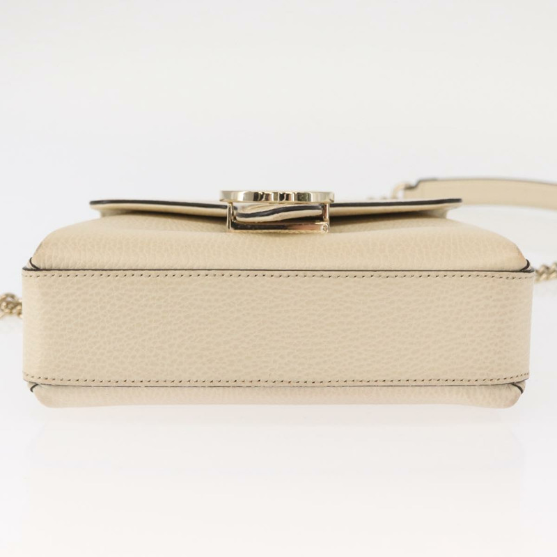 【日本直送】GUCCI 鏈條單肩包 皮革 米色 金色 607720 正品 ka909-4