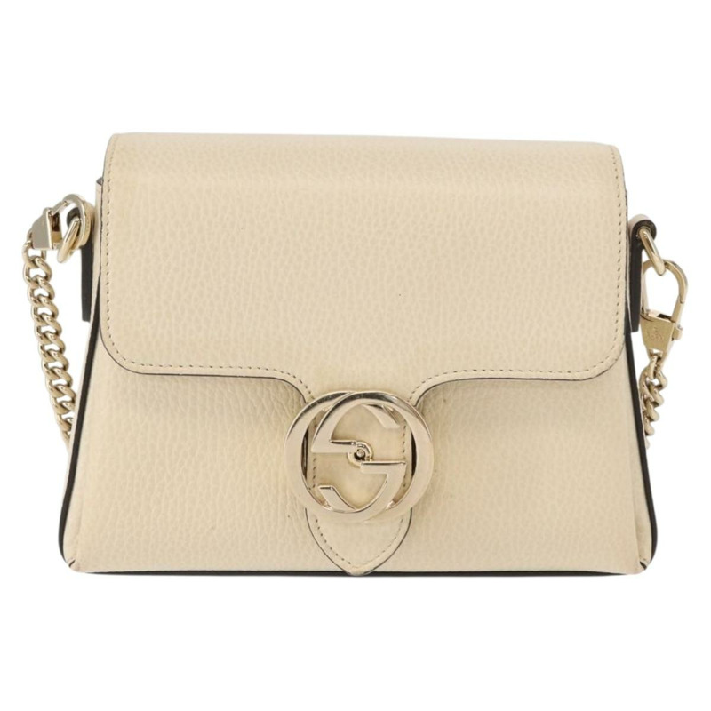 【日本直送】GUCCI 鏈條單肩包 皮革 米色 金色 607720 正品 ka909-12