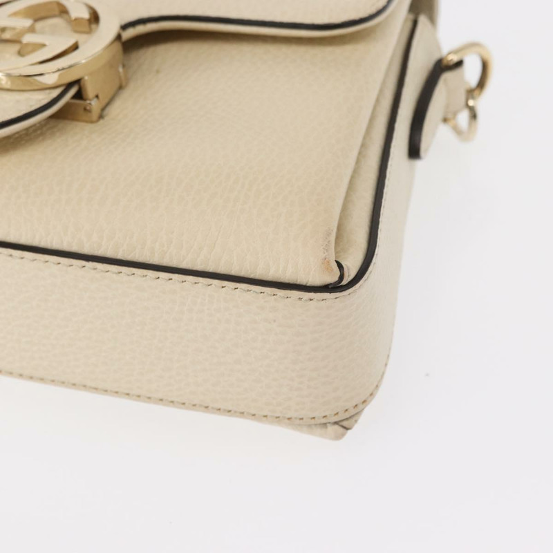 【日本直送】GUCCI 鏈條單肩包 皮革 米色 金色 607720 正品 ka909-14