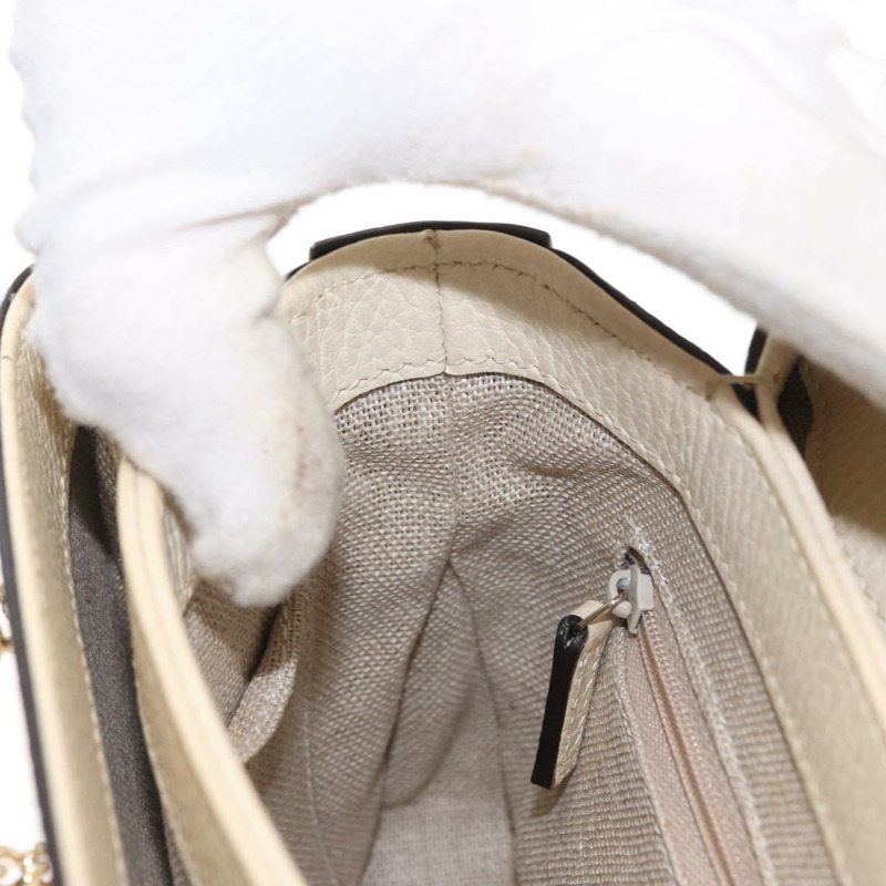 【日本直送】GUCCI 鏈條單肩包 皮革 米色 金色 607720 正品 ka909-20