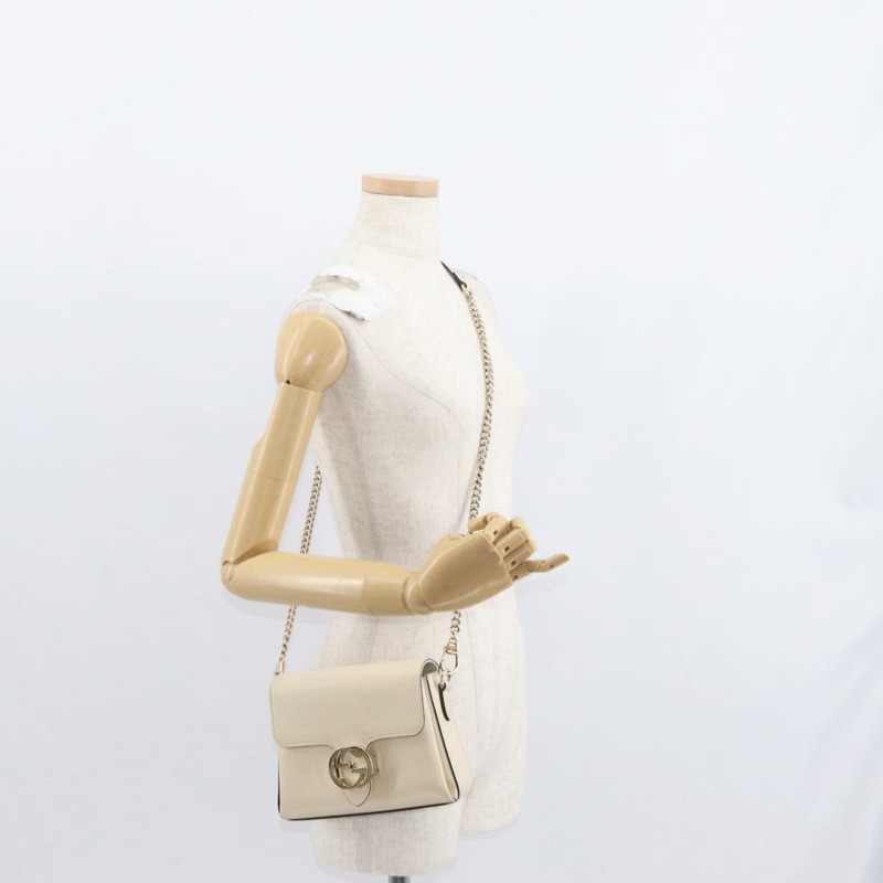【日本直送】GUCCI 鏈條單肩包 皮革 米色 金色 607720 正品 ka909-24
