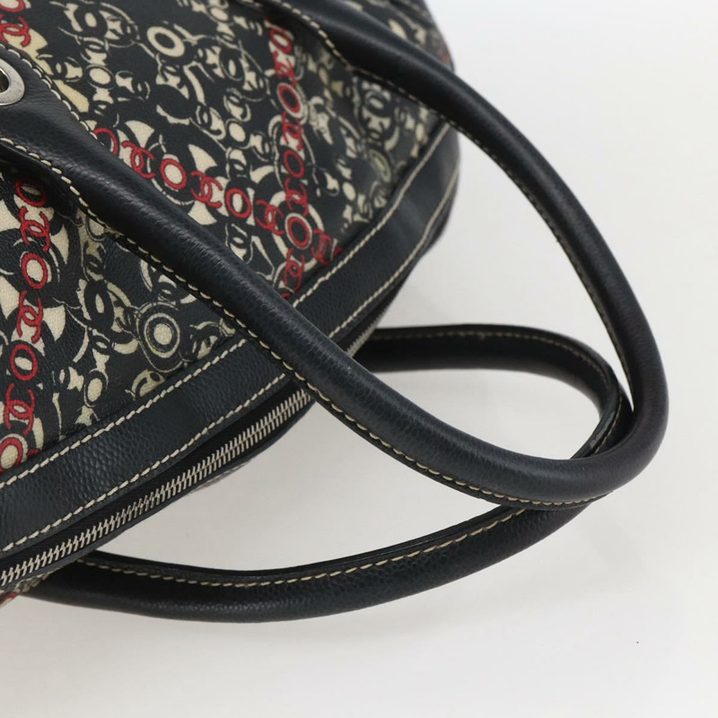 【日本直送】香奈兒 Coco 旅行波士頓包 PVC 帆布 黑色 銀色 CC 標誌 正品 159746-6