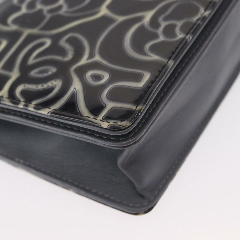 【日本直送】香奈兒山茶花 COCO 標誌鏈條錢包，漆皮材質，灰色，銀色，CC 標誌，正品編號 159748-14