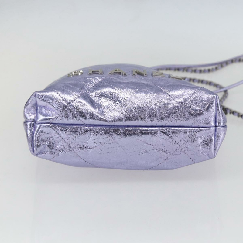 【日本直送】香奈兒 (CHANEL) 鏈條 Chanel 22 迷你手提包 皮革 兩用 紫色 CC 標誌 正品 158680SM-4