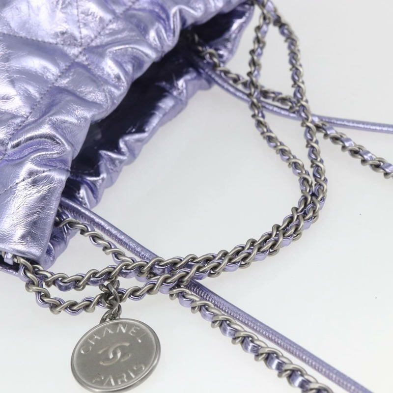 【日本直送】香奈兒 (CHANEL) 鏈條 Chanel 22 迷你手提包 皮革 兩用 紫色 CC 標誌 正品 158680SM-6