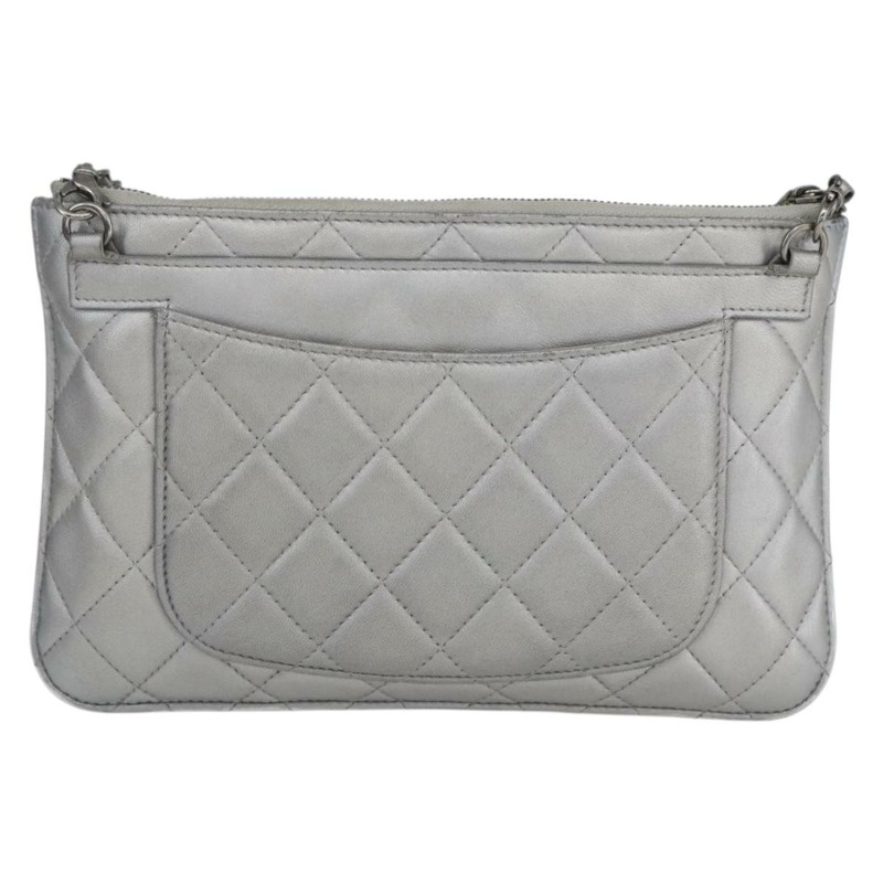 【日本直送】香奈兒 (CHANEL) 絎縫鏈條單肩包，羊皮材質，銀色，CC標誌，正品編號 157631SAM-1