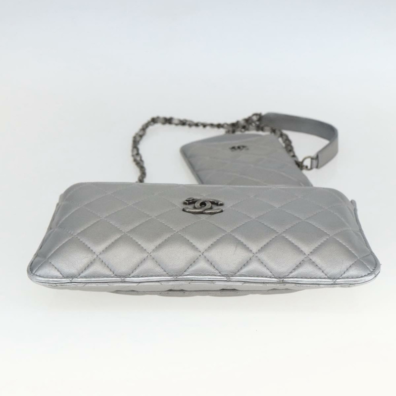 【日本直送】香奈兒 (CHANEL) 絎縫鏈條單肩包，羊皮材質，銀色，CC標誌，正品編號 157631SAM-4