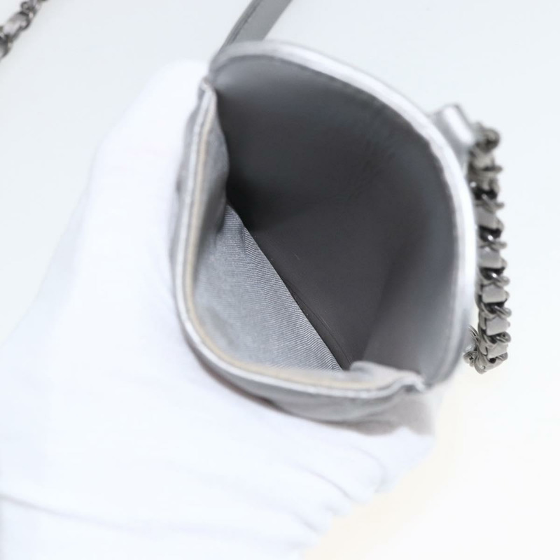 【日本直送】香奈兒 (CHANEL) 絎縫鏈條單肩包，羊皮材質，銀色，CC標誌，正品編號 157631SAM-24