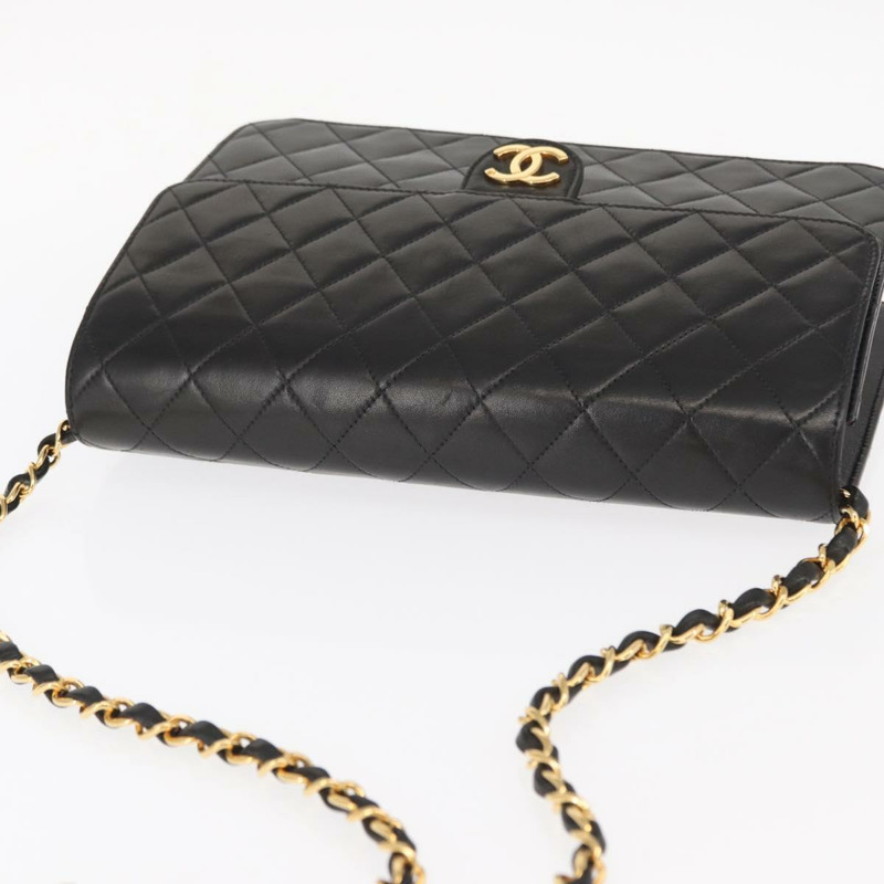 【日本直送】香奈兒 Matelasse 25 鏈條肩背包，羊皮材質，黑色，金色雙C標誌，正品編號 148589SM-5