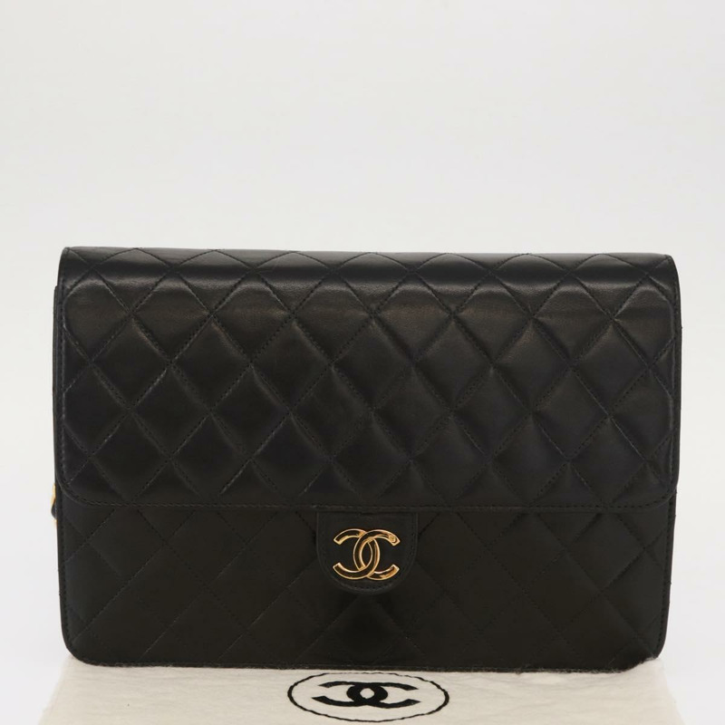 【日本直送】香奈兒 Matelasse 25 鏈條肩背包，羊皮材質，黑色，金色雙C標誌，正品編號 148589SM-11