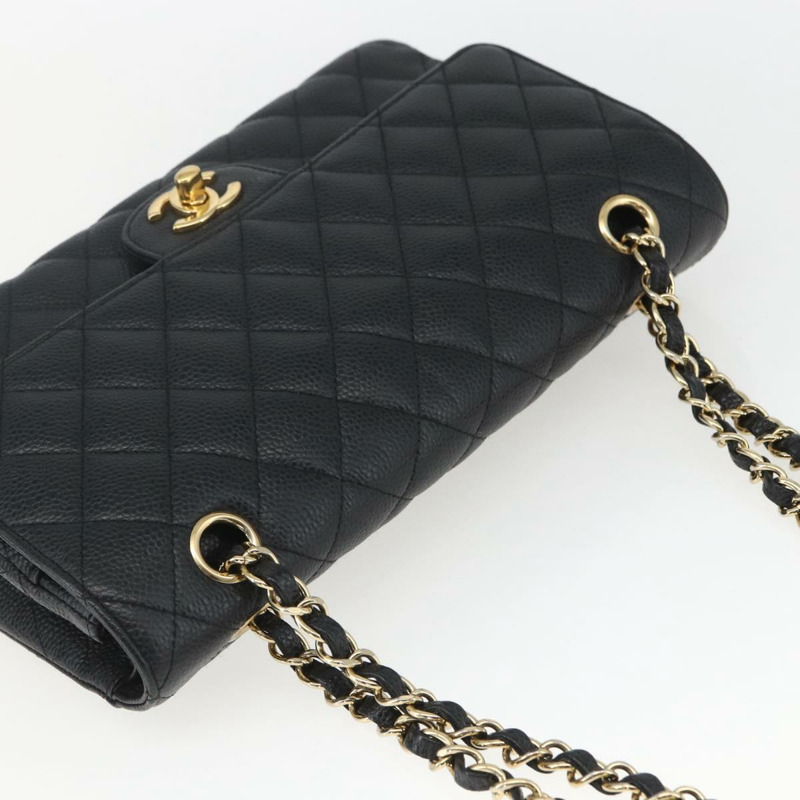 【日本直送】香奈兒 Matelasse 25 鏈條包，魚子醬紋皮革，黑色，金色雙C標誌，正品編號 151822SM-5