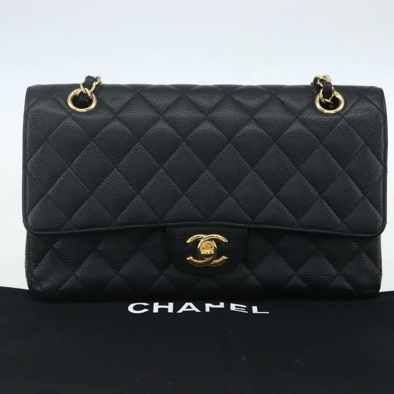 【日本直送】香奈兒 Matelasse 25 鏈條包，魚子醬紋皮革，黑色，金色雙C標誌，正品編號 151822SM-11