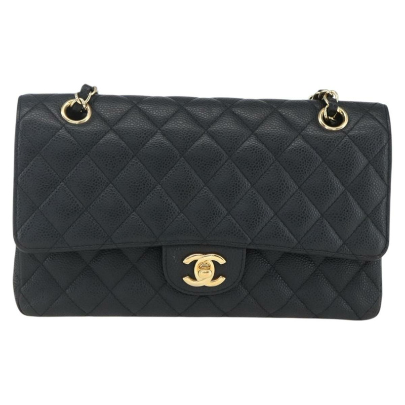 【日本直送】香奈兒 Matelasse 25 鏈條包，魚子醬紋皮革，黑色，金色雙C標誌，正品編號 151822SM-12
