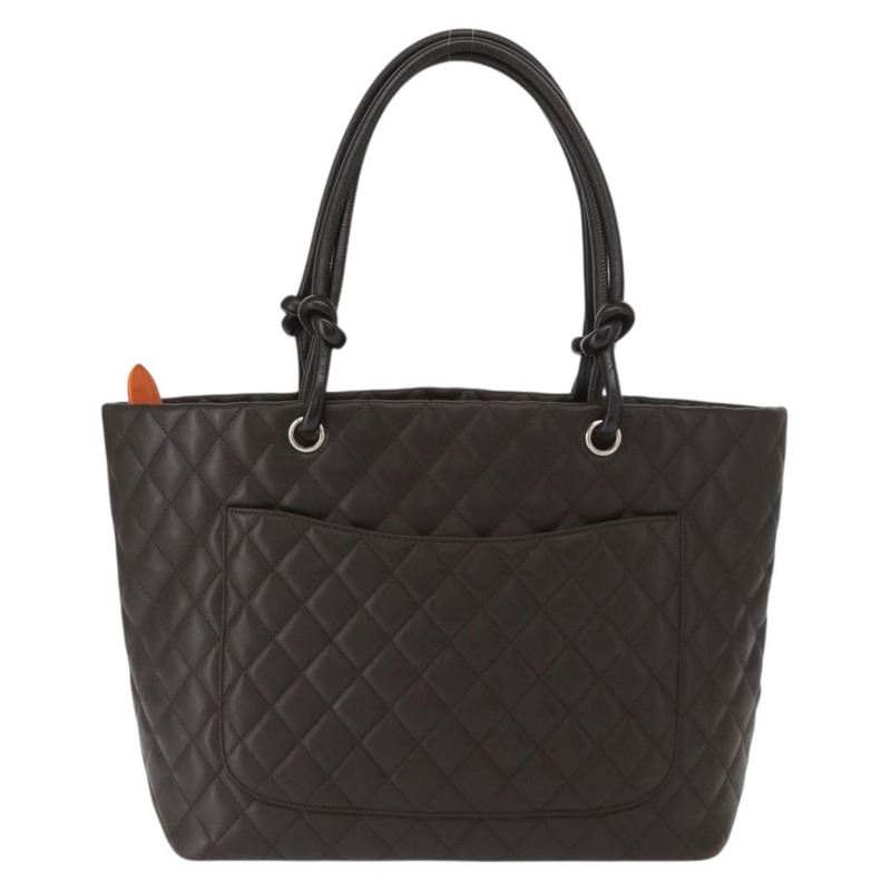 【日本直送】香奈兒 Cambon 系列大號絎縫手袋，棕色銀色雙C標誌皮革，正品編號 157990SAV-1