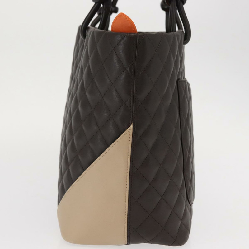 【日本直送】香奈兒 Cambon 系列大號絎縫手袋，棕色銀色雙C標誌皮革，正品編號 157990SAV-2