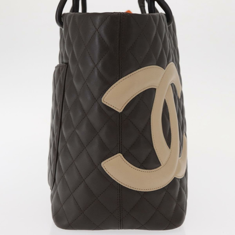 【日本直送】香奈兒 Cambon 系列大號絎縫手袋，棕色銀色雙C標誌皮革，正品編號 157990SAV-3