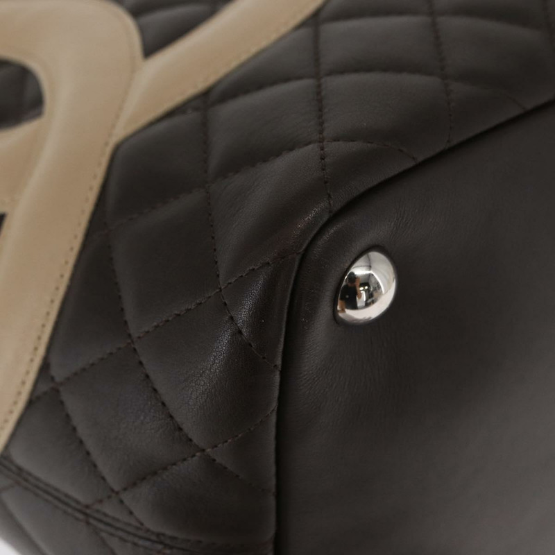 【日本直送】香奈兒 Cambon 系列大號絎縫手袋，棕色銀色雙C標誌皮革，正品編號 157990SAV-7