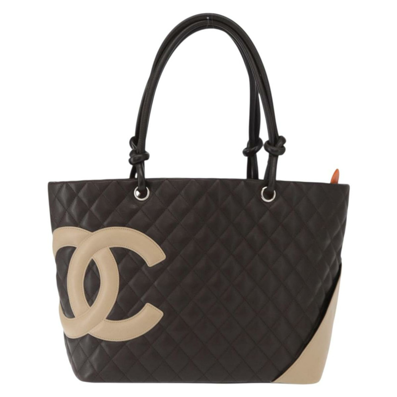 【日本直送】香奈兒 Cambon 系列大號絎縫手袋，棕色銀色雙C標誌皮革，正品編號 157990SAV-12