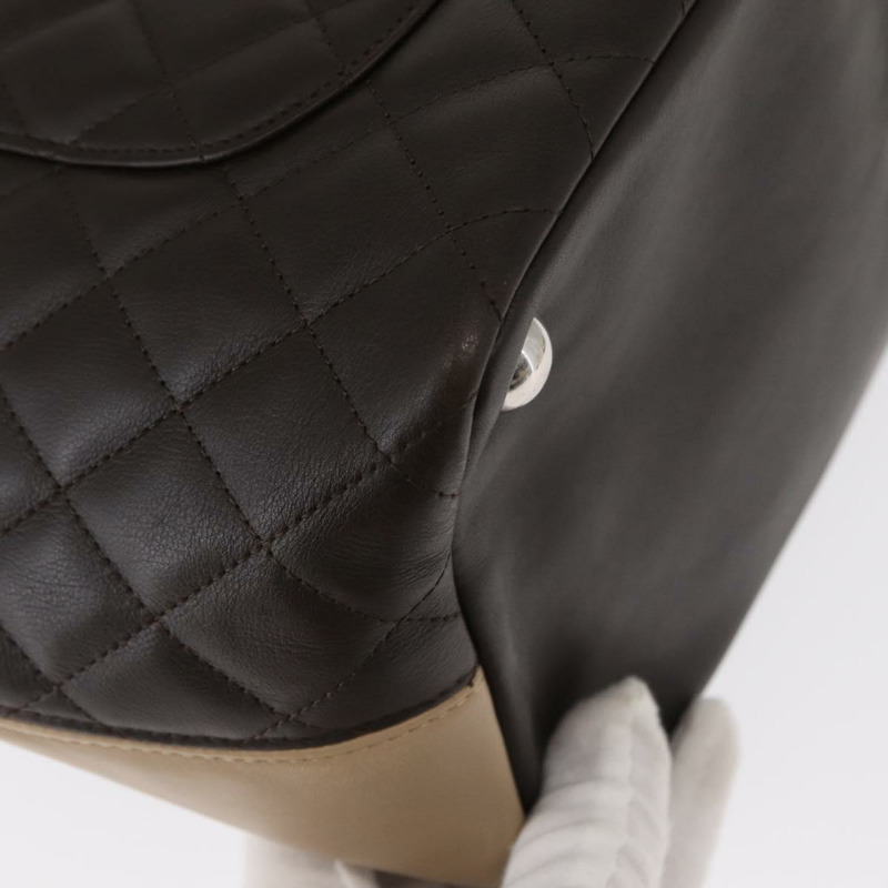 【日本直送】香奈兒 Cambon 系列大號絎縫手袋，棕色銀色雙C標誌皮革，正品編號 157990SAV-15