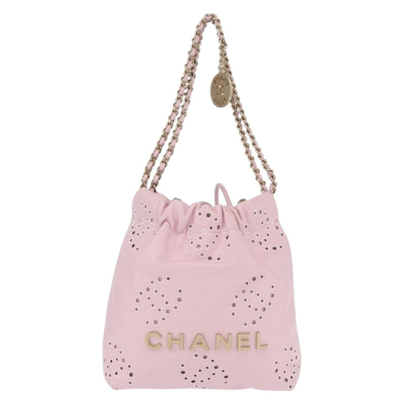 【日本直送】香奈兒 (CHANEL) 鏈條 Chanel 22 迷你肩包 小牛皮 2way 粉紅色 CC Auth 158931SM-12