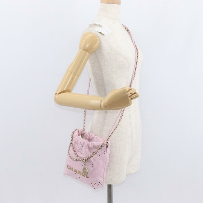 【日本直送】香奈兒 (CHANEL) 鏈條 Chanel 22 迷你肩包 小牛皮 2way 粉紅色 CC Auth 158931SM-23