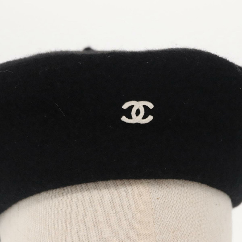 【日本直送】香奈兒 1998 COCO Mark 貝雷帽 羊毛 黑色 CC 標誌 正品 157877SM-4