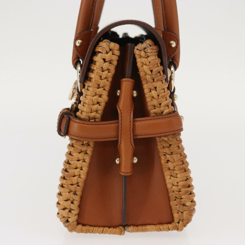 【日本直送】Salvatore Ferragamo Gancini 手提包 藤編 米色 金色 正品 157646SAV-2