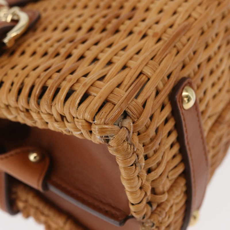 【日本直送】Salvatore Ferragamo Gancini 手提包 藤編 米色 金色 正品 157646SAV-8