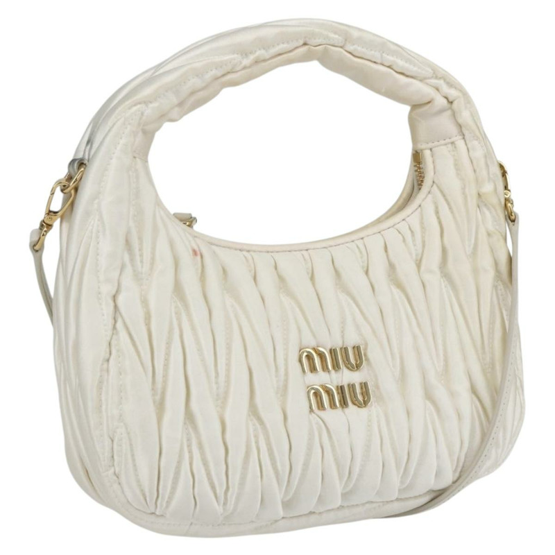 【日本直送】Miu Miu Matelasse 手提包，緞面材質，兩用，白色金色，正品，貨號 158666SAM-0