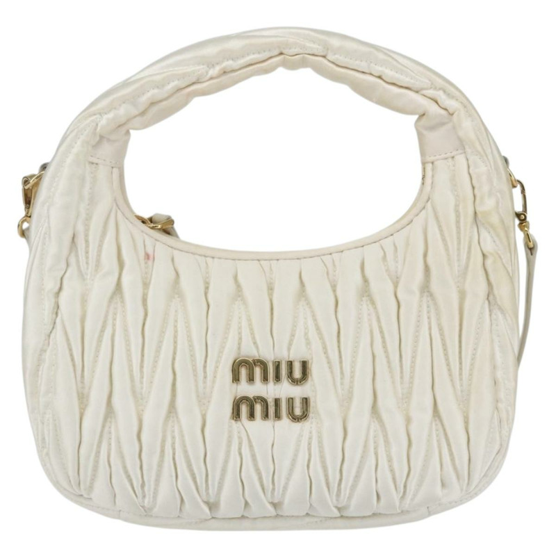 【日本直送】Miu Miu Matelasse 手提包，緞面材質，兩用，白色金色，正品，貨號 158666SAM-12