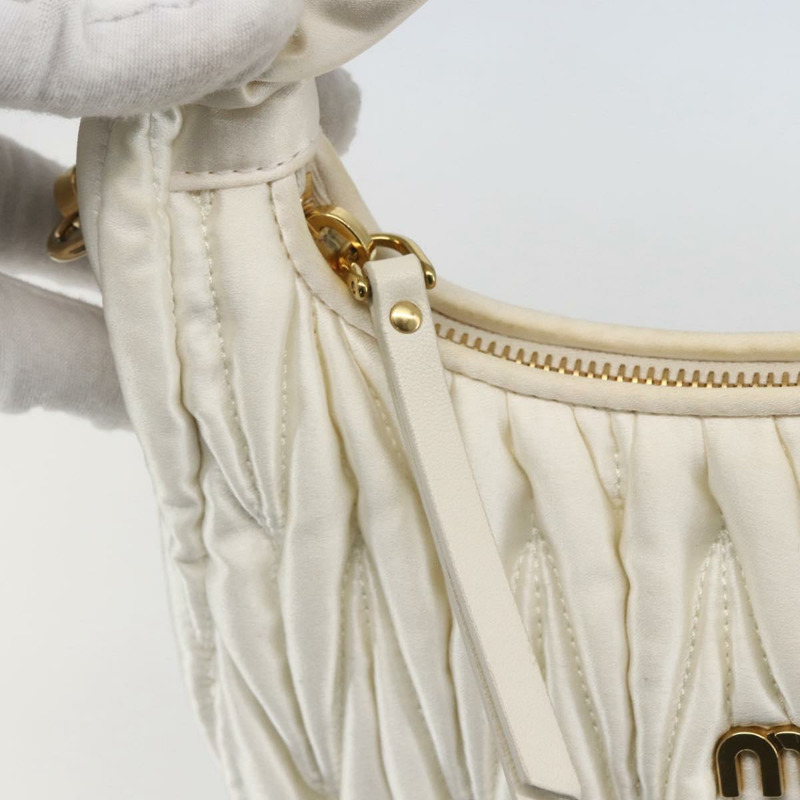 【日本直送】Miu Miu Matelasse 手提包，緞面材質，兩用，白色金色，正品，貨號 158666SAM-20