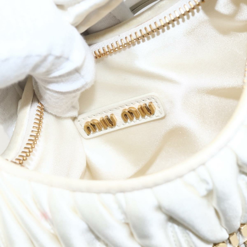 【日本直送】Miu Miu Matelasse 手提包，緞面材質，兩用，白色金色，正品，貨號 158666SAM-22