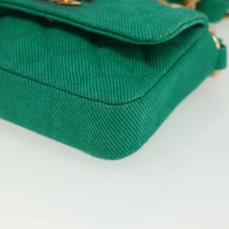 【日本直送】香奈兒 (CHANEL) 鏈條迷你絎縫 11 肩背包 帆布 綠色 金色 CC 標誌 正品 158908SM-7
