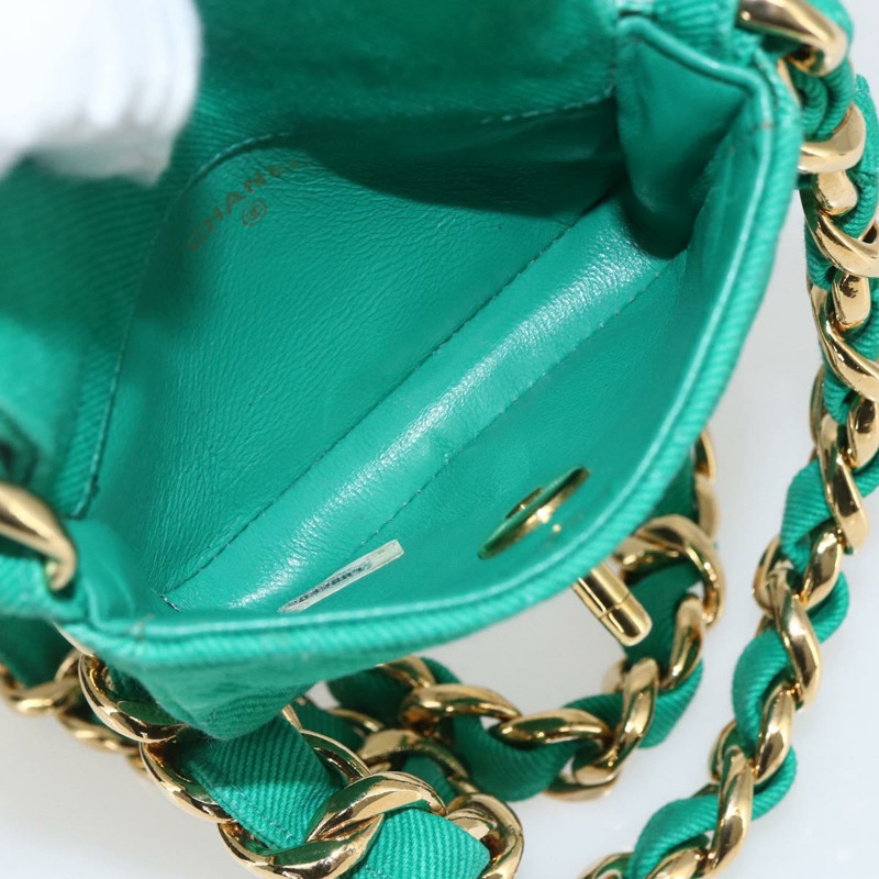 【日本直送】香奈兒 (CHANEL) 鏈條迷你絎縫 11 肩背包 帆布 綠色 金色 CC 標誌 正品 158908SM-8