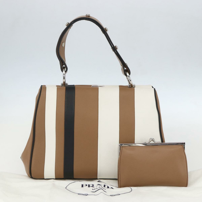【日本直送】PRADA Baiadera 單肩包，棕色銀色皮革，正品，貨號 158889SAV-11
