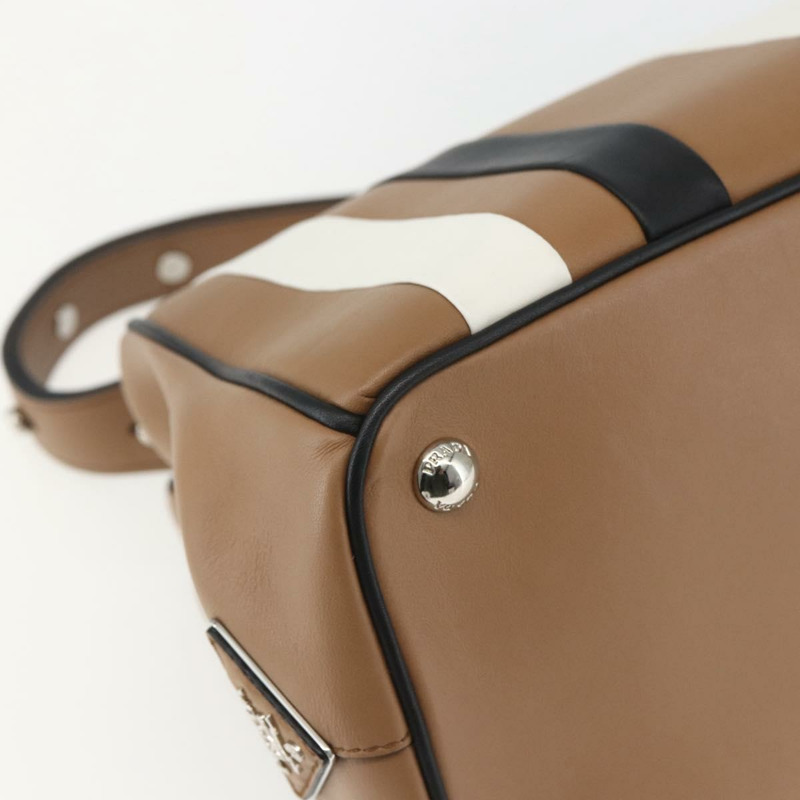 【日本直送】PRADA Baiadera 單肩包，棕色銀色皮革，正品，貨號 158889SAV-14