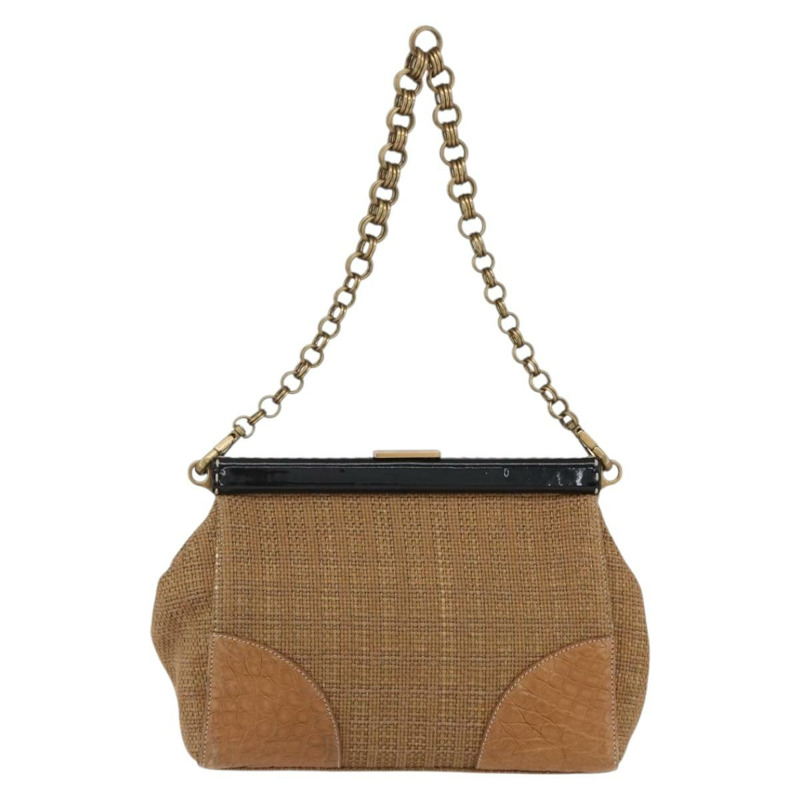 【日本直送】PRADA 鏈條肩背包 拉菲草 米色 金色 正品 158888SAV-1