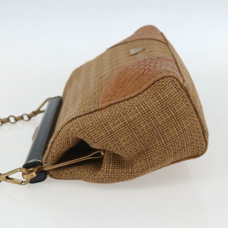 【日本直送】PRADA 鏈條肩背包 拉菲草 米色 金色 正品 158888SAV-2