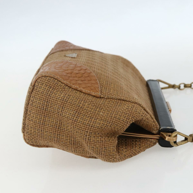 【日本直送】PRADA 鏈條肩背包 拉菲草 米色 金色 正品 158888SAV-3