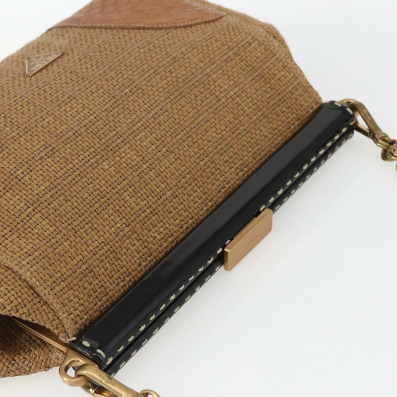 【日本直送】PRADA 鏈條肩背包 拉菲草 米色 金色 正品 158888SAV-5