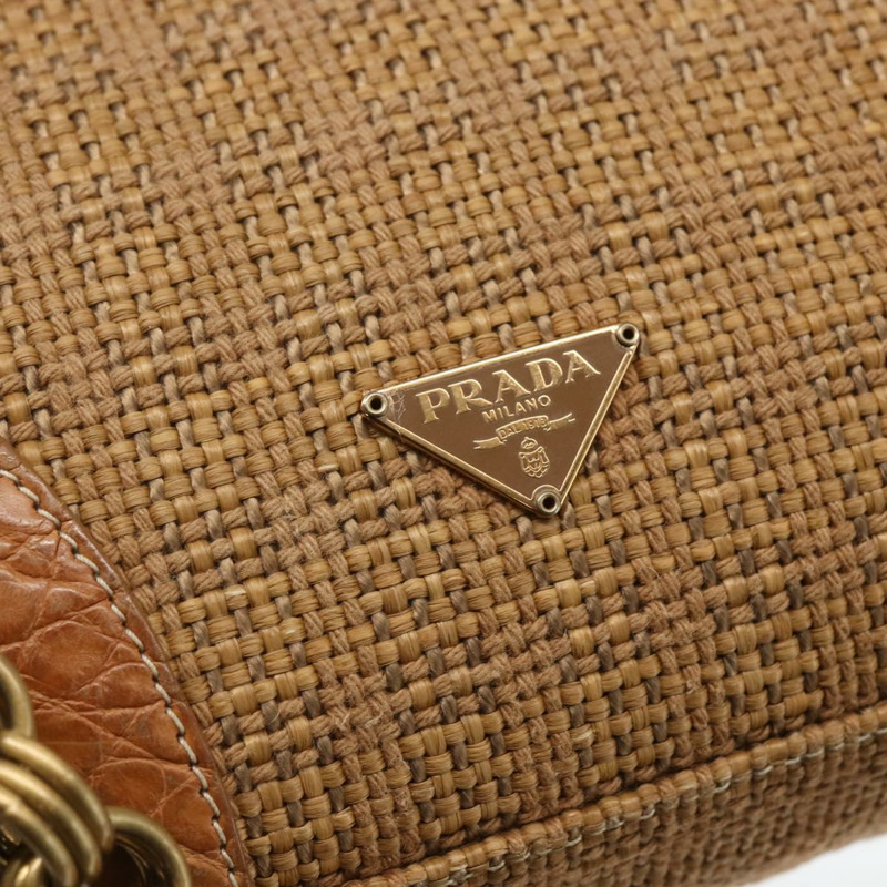 【日本直送】PRADA 鏈條肩背包 拉菲草 米色 金色 正品 158888SAV-17