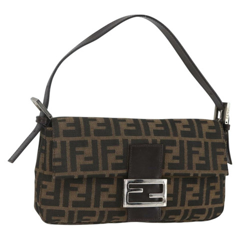 FENDI Zucca帆布Mamma Baguette單肩包 黑色棕色 正品 158887SM